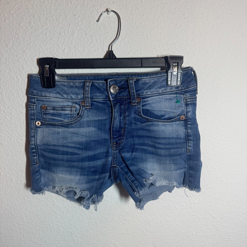 American Eagle Outfitters Cut Off Shorts Womens 27 Blue Denim Cotton Raw Hem